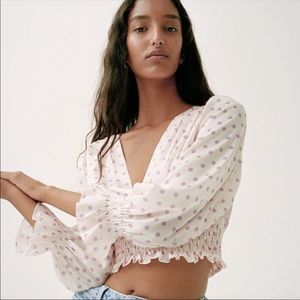 Zara Cropped Polka Dot Smocked Crop Top